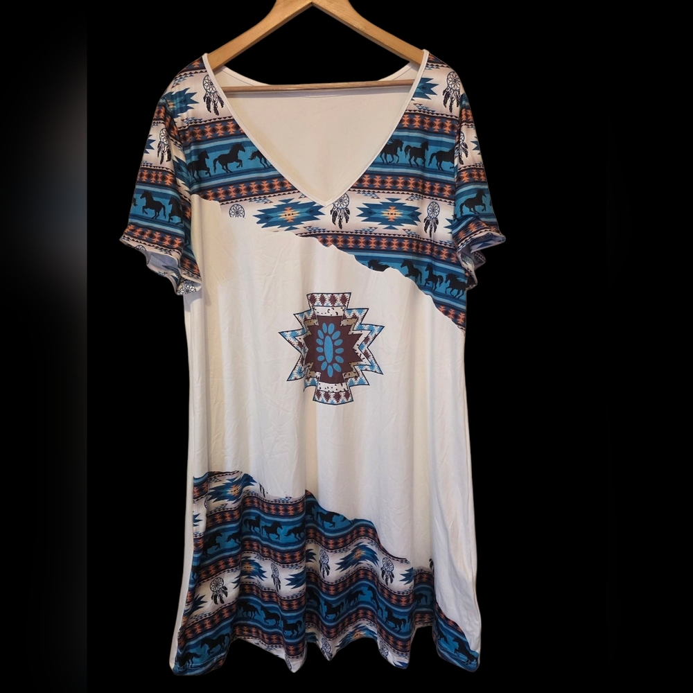 Aztec Print V-Neck Top